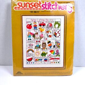 Vtg '79 Sunset Stitchery My ABC's Crewel Embroidery Kit Nursery Whimsical NEW
